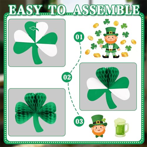 Image of AMYESE Green Shamrock Tissue Honeycomb Pom Poms, St. Patrick's Day Party Decoration Paper Hanging Honeycomb Balls 6pcs 7.3x6.3in for Birthday Graduation Baby Shower, Christmas Spring School DIY Party
