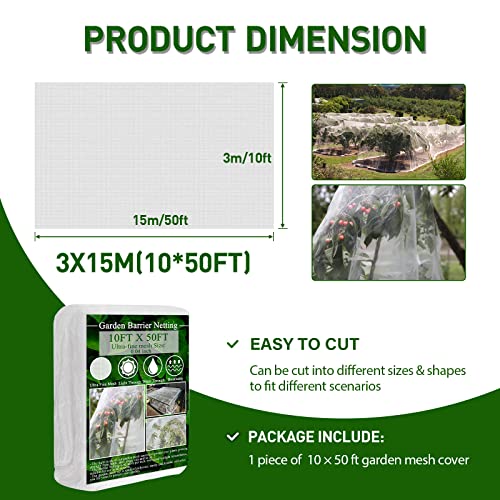 Garden Netting, Bird Netting 10X50 Ft Plant Covers Garden Mesh Netting For Protect Vegetable Plants Fruits Flowers Crops Greenhouse Row Cover Protection Mesh Net Covers Patio Gazebo Screen Barrier Net #TOP2