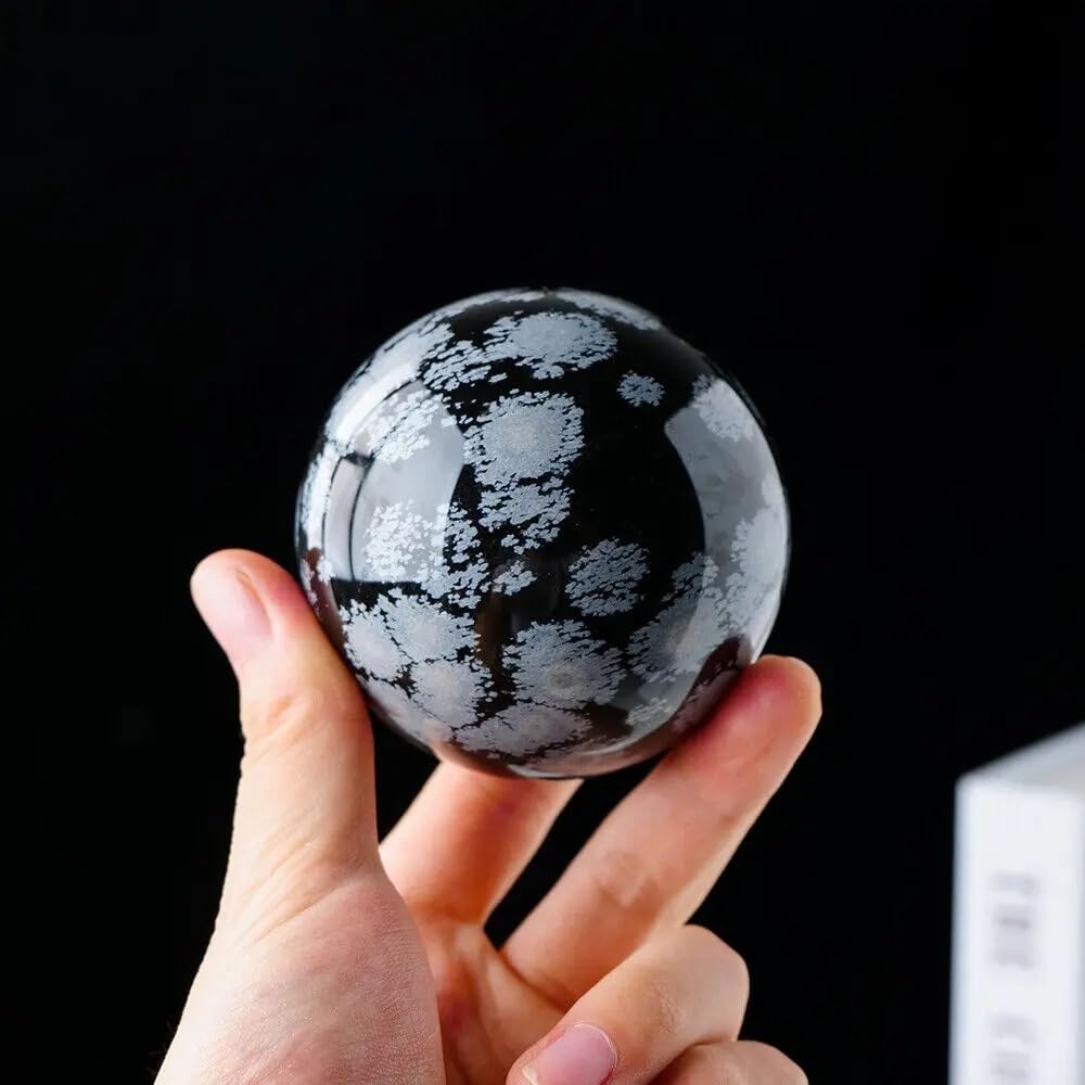 HSMQUBDBX Decorative Ornaments Snowflake Obsidian Sphere Ball Crystal Stone Home Decor (Size : 700-750g)
