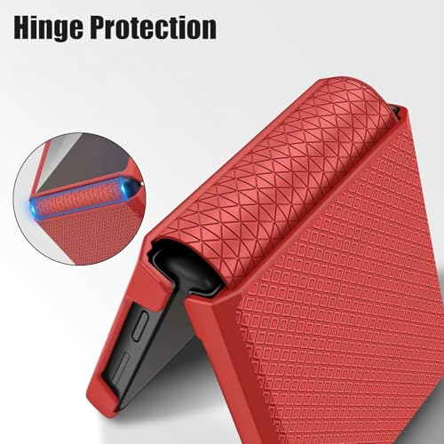 Image of Kapa Textured Grip Hinge Protection Back Cover for Samsung Galaxy Z Flip7 / Z Flip 7 | with [Inbuilt Glass] Full Body Shockproof Hard Back Case (Red)