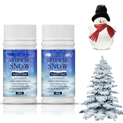 2PCS Instant Snow Powder Fake Snow for DIY Snowman Snowball & Snowflakes Artificial Snow for Christmas Tree Holiday Decorations Winter Displays & Party Decor