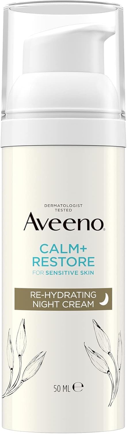 AveenoCALM+RESTORE Re-Hydrating Night Cream (1 x 50ml), Fragrance-Free Face Care, Intensely Nourishes with Shea Butter & Prebiotic Oat, Suitable for Sensitive Skin