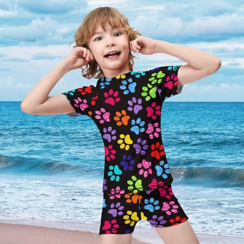 Colourful Paw PrintsChildren's Swimsuits Boys Two Piece Suit10-12Y（150cm）2