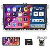 9 Zoll 2 Din Android Autoradio für VW Golf 5 6 7 Polo T5 Caddy RCD Passat Skoda Seat, Touchscreen Radio mit Navi Bluetooth Mirror Link FM USB RCA GPS WiFi + Rückfahrkamera