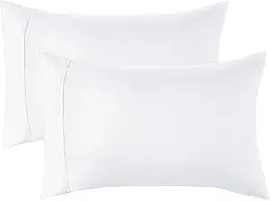 Bedsure Queen Pillow Cases Set of 2 - White Brushed Microfiber Pillowcase 2 Pack, Super Soft Pillowcase, Pillow Case Covers with Envelope Closure, Wrinkle, Fade and Stain Resistant, 20x30 Inches