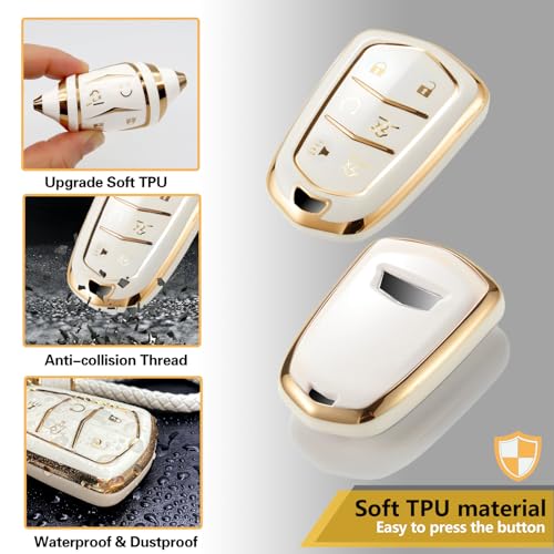 Image of for Cadillac Key Fob Cover with Luxury Diamond Bling Braided Rope Keychain, Upgraded Soft Key Case for 2015-2019 Escalade CTS SRX XT5 ATS STS CT6 (6 Buttons) (Gold,A2)