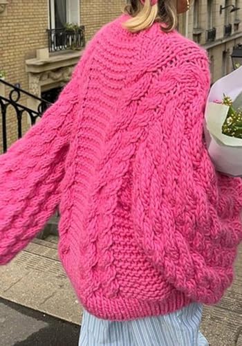 Image of Unybwonn Fall Plus Size Sweaters for Women Loose Batwing Sleeve Cute Cable Knitted Tops Y2k Loose Pullover Outfits Red