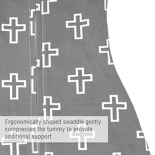 Image of Woombie Grow with Me Baby Swaddle, Convertible Swaddle Fits 0-9 Months, Expands to Wearable Blanket for up to 18 Months, Grey Crosses