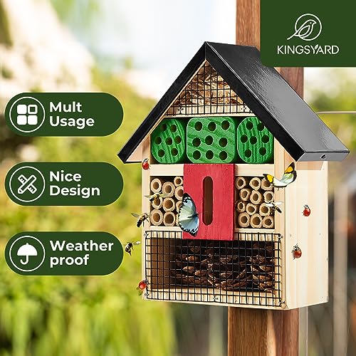 Kingsyard Wooden Mason Bee Butterfly Ladybug House - Pollinating Insect Hotel for Carpenter Bee Butterfly Ladybugs Live, Black - Image 3