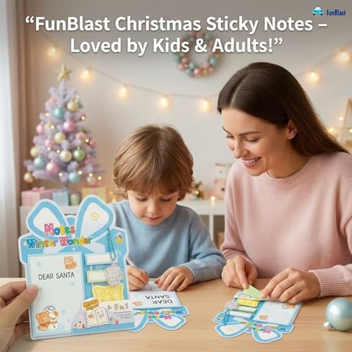 Image of FunBlast Christmas Sticky Notes - Cute Merry Christmas Memo Pad, Kawaii Sticky Note for Kids & Girls, Self Adhesive Notes and Bookmark, Stationery Gift for School, Office & Personal Use (Blue)