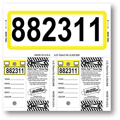 Yellow Color TOP Custom UP to 7 Digits Customized Numbers CONSECU-TAG Versa Tags 2 Key Tags 1 Stock TAG Window WINDSHEILD Sticker CAR LOT AUTO Dealer