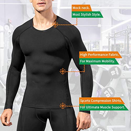 Men's Compression Shirts Long Sleeve, Base-Layer Quick Dry Workout T Shirts Sports Running Tops Black #TOP1