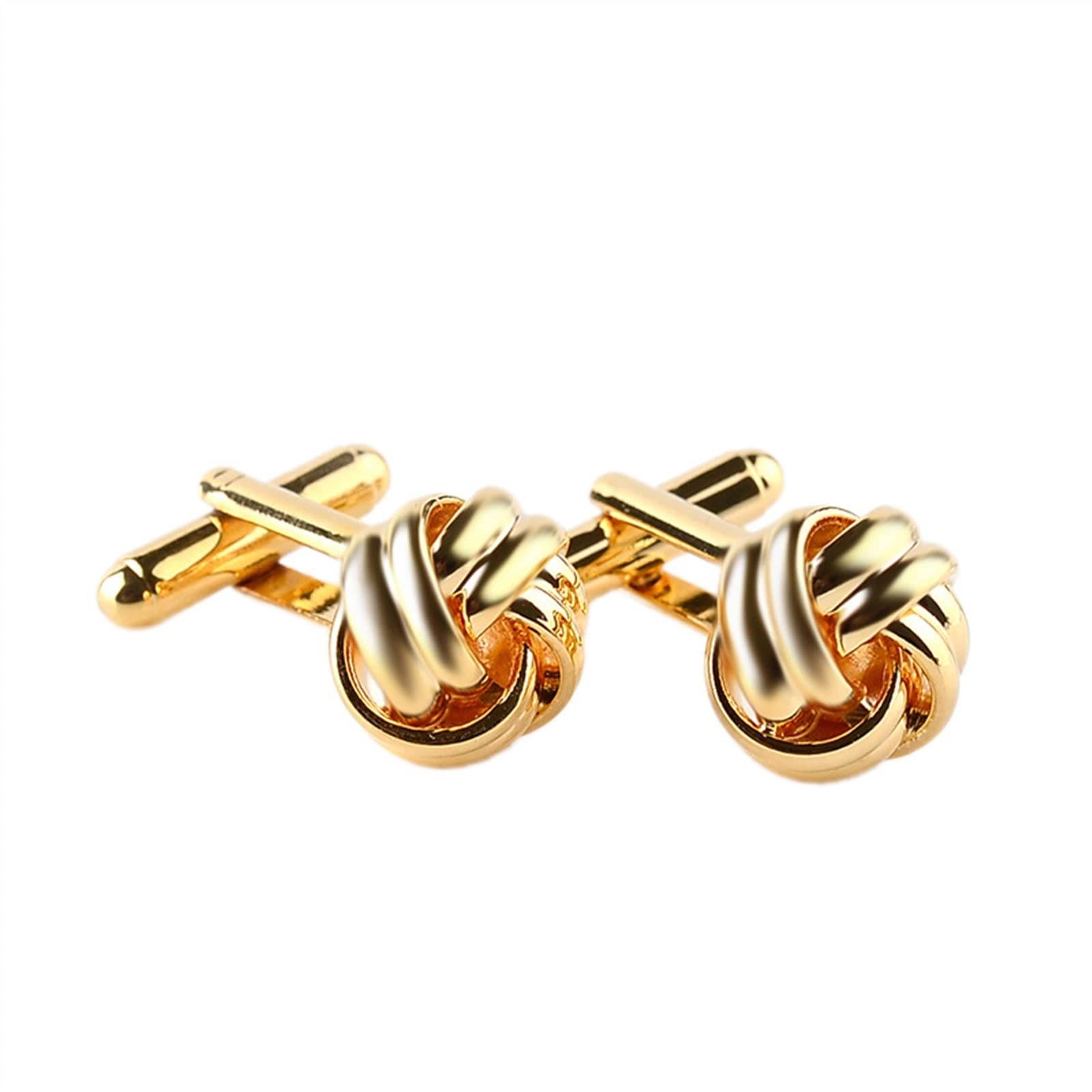 Herren-Edelstahl-Manschettenknöpfe mit rundem Knoten, Hemdmanschetten, Anzugzubehör, Hochzeitsschmuck, Geschenke, 1 Paar (Metallfarbe: Gold)