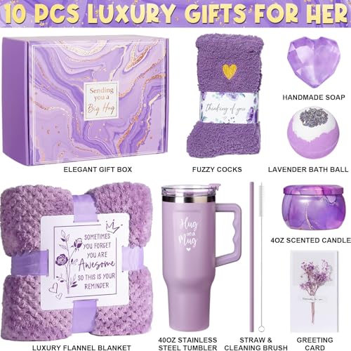birthday gifts for women self care gifts get well soon gifts lavender relaxing spa gifts basket care package w flannel blanket 40 oz tumbler christmas gifts for mom wife grandma friends sisters her