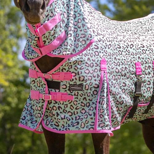 Image of Jeffers Expression Softmesh Combo Neck Horse Fly Sheet w /Attached Neck Cover, 66 inch, Breathable Mesh Horse Blanket, Adjustable Belly Straps, Tail Flap, Lightweight Fly Protection Sheet - Party Cheetah