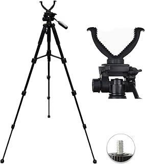 rifle tripod stand for shooting, Adjustable Hunting Support Tripod, with Spirit Level, Aluminum Rifle Tripod Removable 360° Rotate V Yoke Holder, Can be used in both standing and kneeling positions - B18JPsF