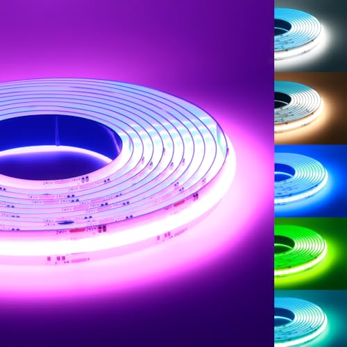 Arotelicht COB LED Strip RGB CCT RGB+WW+CW 24V 5M, LED Stripes 6 pin dimmable Fairy Lights High Density 840LEDs/M 21W/M 12mm Width Multicolor IP20 for Bedroom Kitchen Home Interior Decoration