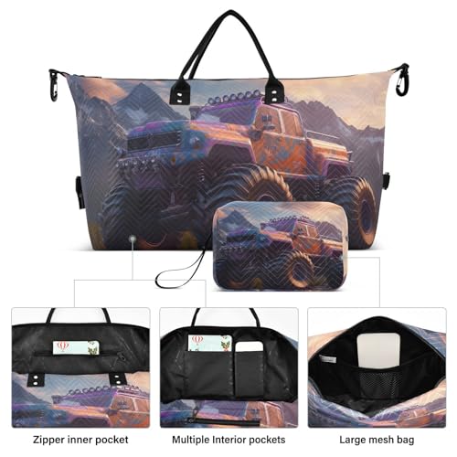 Large Travel Duffel Bag, Red Truck Sports Tote Gym Bag, Shoulder Weekender Overnight Bag for Women Men, Carry On Luggage with Toiletry Bags2