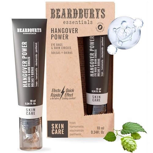Beardburys Essentials Contorno de Ojos Hombre Hangover Power. Crema Anti Ojeras Lifting Efecto Inmediato para Ojeras Oscuras. Antiojeras con Ácido Hialurónico y Niacinamida, Vegana   10ml