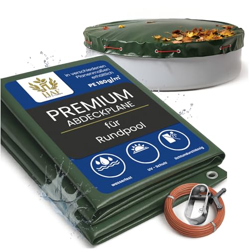 HAF Cubierta de piscina redonda para diámetro de 550 cm – Lona impermeable para la cubierta de piscina en verano e invierno – Lona de piscina (cubierta de invierno) de polietileno impermeable con 180