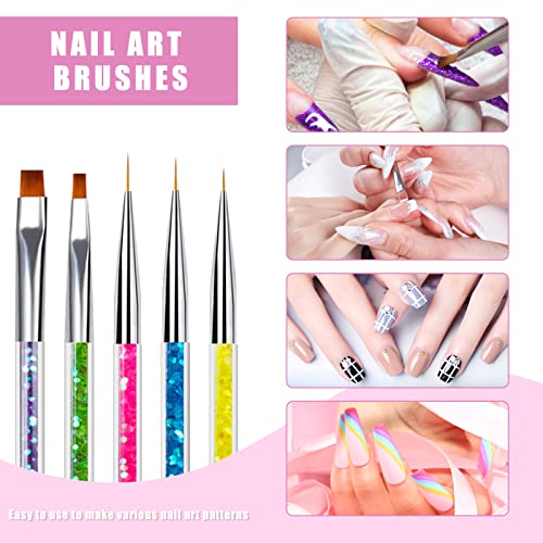 Sularpek 5 Pcs Double Ended Nail Design Brushes,Nail Art Point Drill Drawing Brush Pen,Double Ended Fine Nail Liner Brush Dotting Pen,Double Ended Brush And Dotting Tool Kit #TOP4