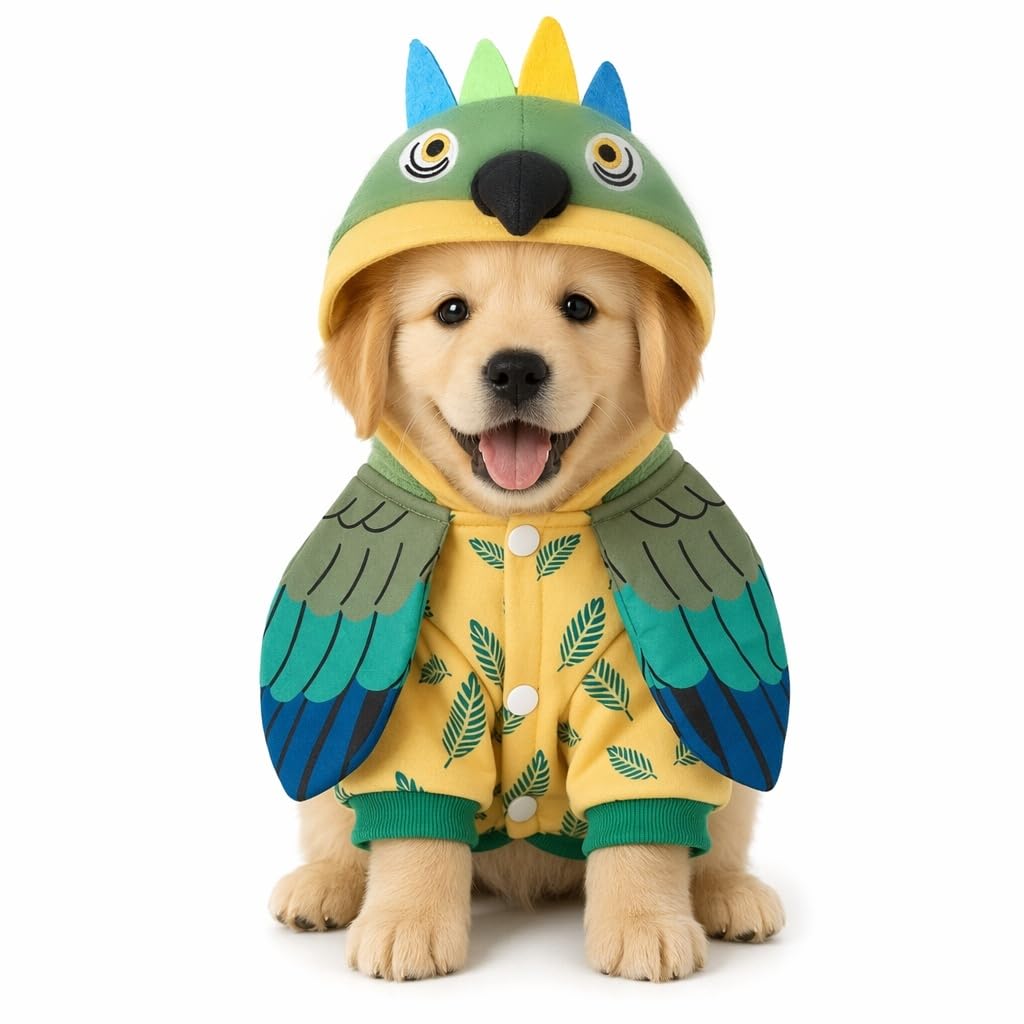 Dog Halloween Costume, Cute Parrot Dog Fancy Dress Costumes With 3D Wings & Bird Head Hood, Cosplay Outfit For Halloween Party, Carnival,Christmas &Themed Photo Shoot, Clothing&Accessories for Dogs，S