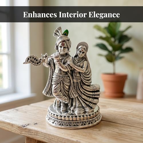 Image of Premium Silver-Plated Radha Krishna Idol Statue for Pooja Room | Home Decor | Mandir Temple | Radha Krishna Statue | Decorative Showpiece | Festive Gifting | 5.3 Inch