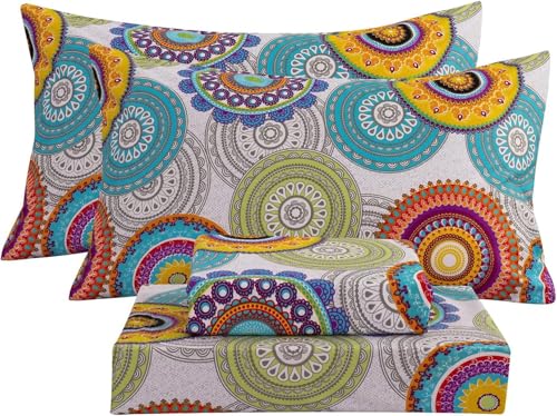 Bedlifes Queen Size Extra Deep Pocket Sheet Sets - Fits Mattresses Up to 18-24" Thick, 4-Piece Microfiber Set with 1800 Thread Count, Soft, Smooth, Breathable, Featuring Mandala Patterned