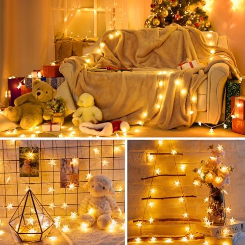 🏡🎄Minetom Star String Lights – 17 ft Battery Operated Fairy Lights with 50 LED Stars | Timer Function & Waterproof Design for Bedroom, Tent, Patio, Wedding & Holiday Decor (Warm White) - Image 5