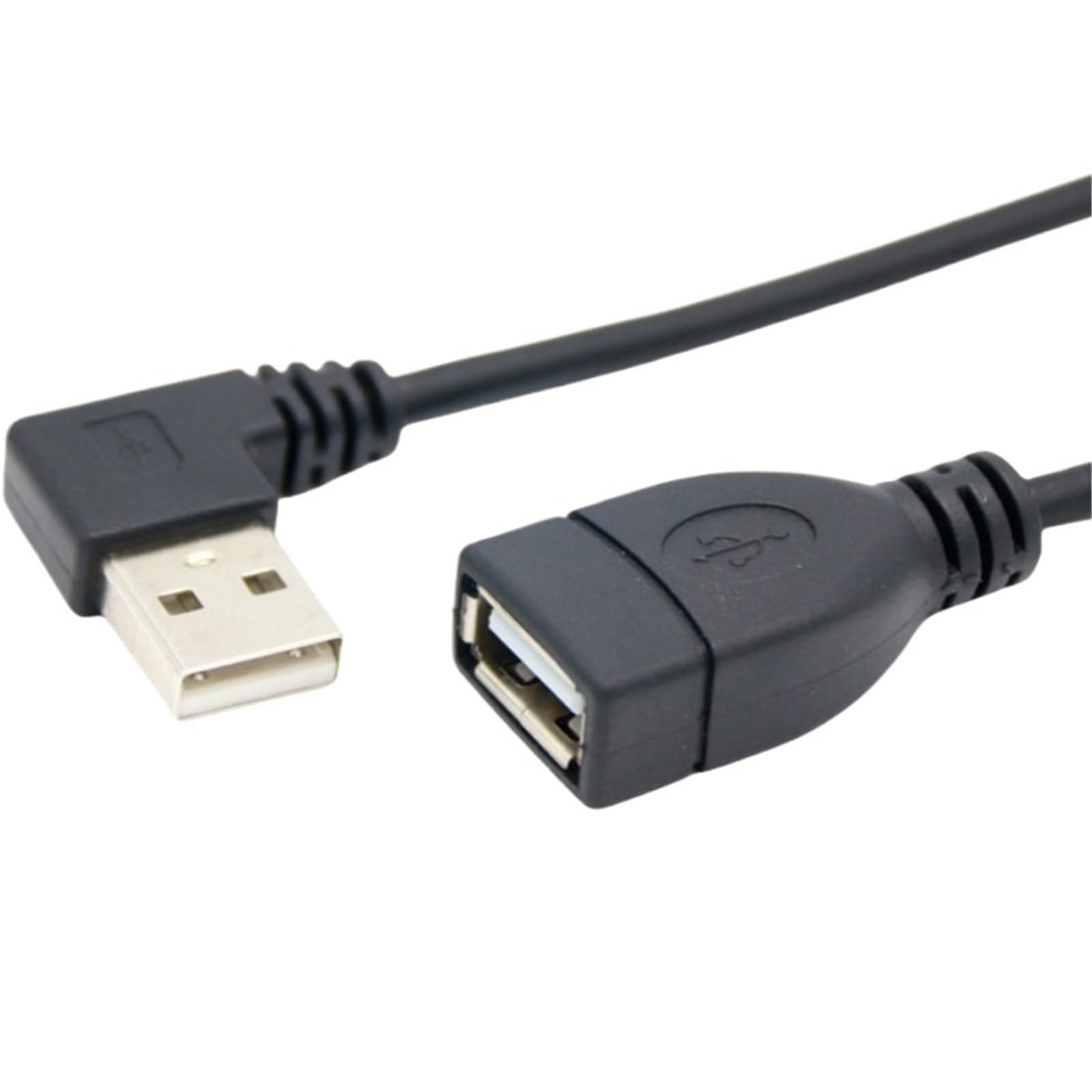 5psc USB 2.0 A Male to Female 90 Angled Extension Adaptor Cable USB2.0 Male to Female Right Left Down up Black Cable(Left Bend USB2.0,0.5m)
