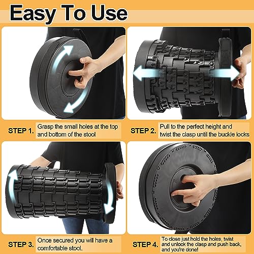 Image of Collapsible Stool - Upgraded with 3 Slides Load Capacity 600lbs, Folding Camping Stool with 3-in-1 Carry Bag, Lightweight Sturdy Retractable Suitable for Camping Fishing Hiking BBQ (Black)