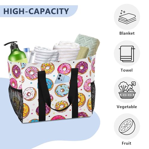 Nander Delicious Donuts Foldable Tote Bag Waterproof Sandproof Women Beach Bag Handbag Gym Bag Travel Shopping Bag4