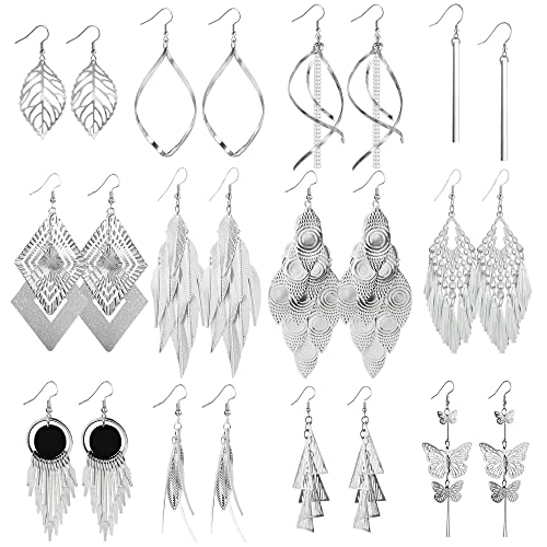 12 paires de boucles d'oreilles pendantes en argent pour filles, ensemble de boucles d'oreilles de bohème en argent,...