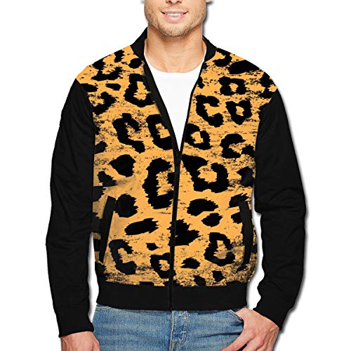Men's Bomber Jacket Leopard Texture Animal Pattern Casual Slim Fit Zip Jacket Coat with Pockets Black