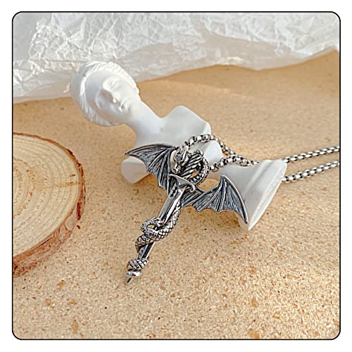 Fusamk Punk Animal Pendant Titanium Steel Sword Wing Dragon Necklace #TOP3