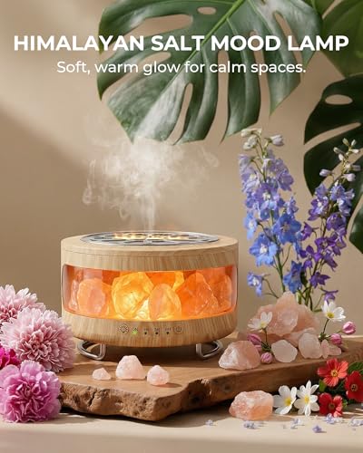 Essential Oil Diffuser with Himalayan Salt Lamp, 350ml Ultrasonic Aromatherapy Humidifier, 7 Colors LED Light, Timer & Auto Shut-Off for Home Bedroom Office Spa Yoga - Image 3