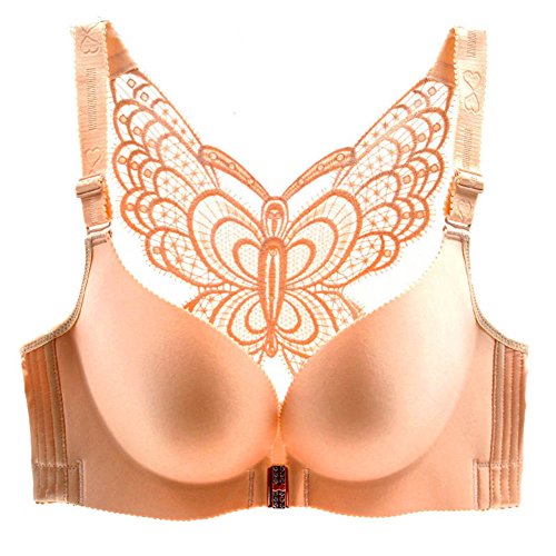 Women Plus Size Front-Button Butterfly Beauty Back Push -up Sleek Gather Wireless Bras(ORDE Two Size Bigger)