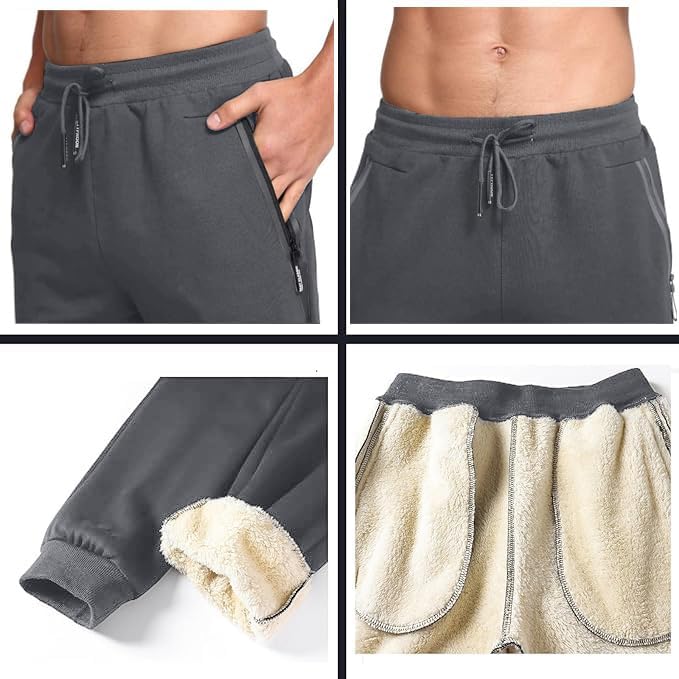 Tansozer Mens Sherpa Fleece Lined Athletic Sweatpants Winter Warm Running Casual Heavyweight Jogger Pants with Zipper Pockets - Image 2