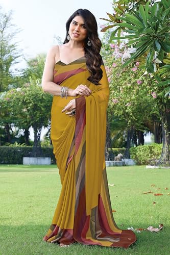Image of MIRCHI FASHION Women Saree Chiffon Chintz Motif | Breathable Lightweight Border Pallu Printed Sari for Office and Daily Use (Available in 15 designs)