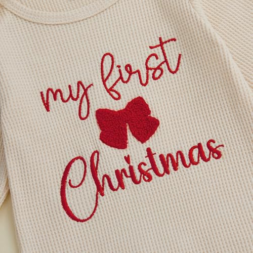 My First Christmas Baby Girl Outfit Newborn Santa Onesie Waffle Knit Sweater Romper Jumpsuit Cute Infant Clothes4