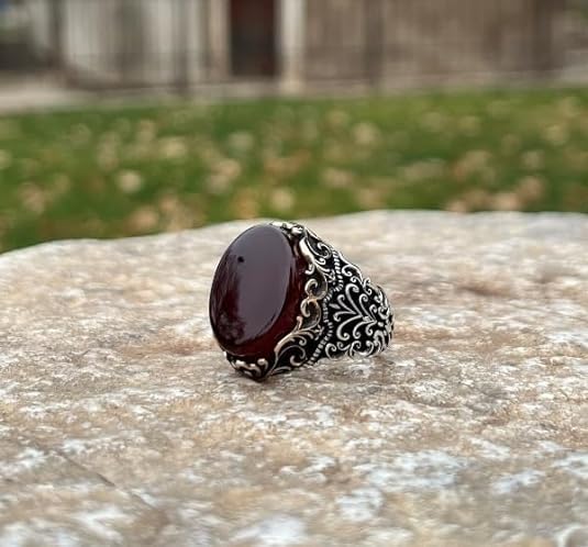Original Yemeni Aqeeq Agate Stone Men Ring, Handmade Men Ring, 925 Sterling Silver Ring, Men's Ring2