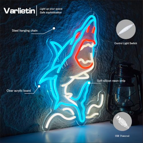 Image of Sharks Neon Sign for Wall Decor, LED Dimmable Signs Gifts for Boys Men Cave Game Room Decor, Birthday Party Decoration Gift