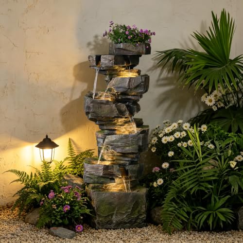 Sunlinua großer Outdoor-Wasserbrunnen aus Resin in Steinoptik...