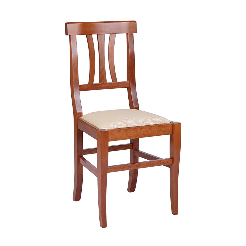 Liberoshopping Sedie Cucina in Legno faggio massello tre fasce Stile Classico LAURA Set da 2 Pezzi (Ciliegio seduta imbottita)
