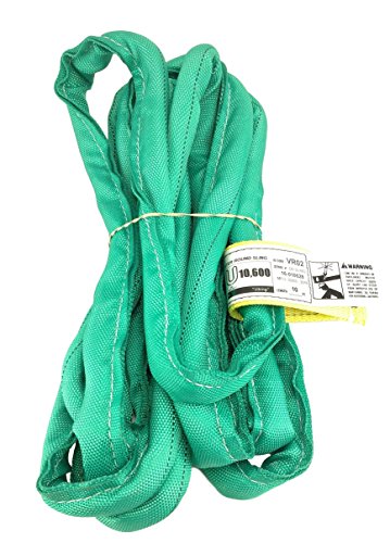 USA Made VR2 X 10' Green Slings 4'-30' Lengths in Listing, Double PLY Cover Endless Round Poly Lifting Slings, 5,300 lbs Vertical, 4,240 lbs Choker, 10,600 lbs Basket (USA Poly) (10 FT)