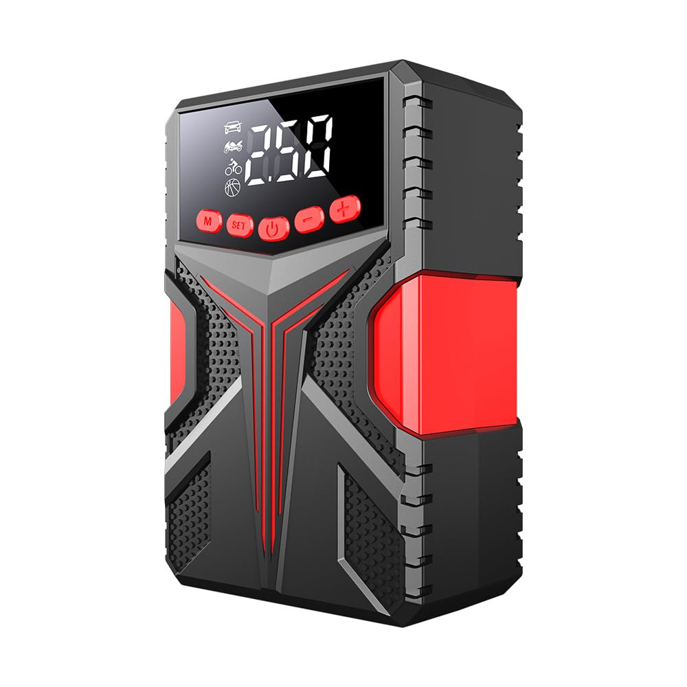 Booster de batería multifunción con compresor de aire, batería de pico de 2000 A (hasta 6,5 l motores de gasolina o diesel de 4,0 l) con función de inflador de neumáticos digital LED 150 PSI