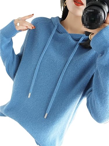 Felpa con cappuccio in cashmere giacca lavorata a maglia con cappuccio allentata da donna abbigliamento esterno maglione spesso con ago in lingotto wu blue-322 xl
