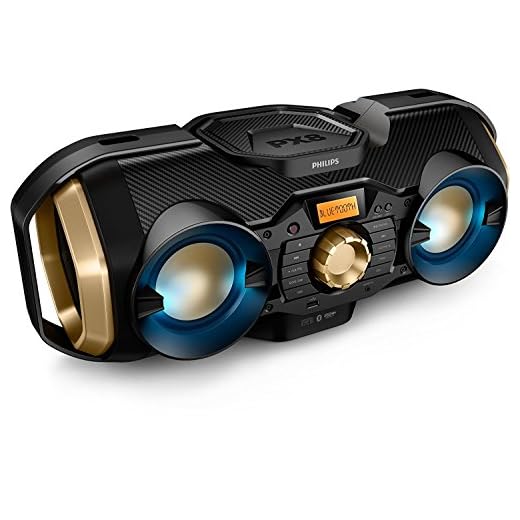 Philips Bluetooth Boombox Speaker – Rugged, Portable, Wireless Radio, USB, AUX, and CD Music Player - 50 Watt, Dynamic Bass, Digital Display, Light Up Speaker - Model PX840T