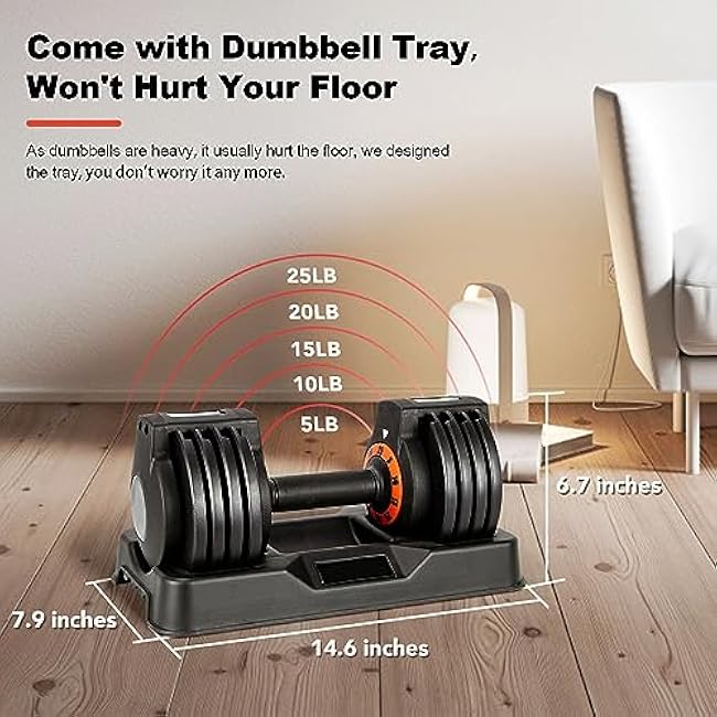 25/55 lbs (Pair) Adjustable Dumbbell Set, Dumbbell Adjustable Weight with Non-slip Quick Adjust Swivel Handle, Dumbbell Home Gym Fitness Equipment for Men and Women