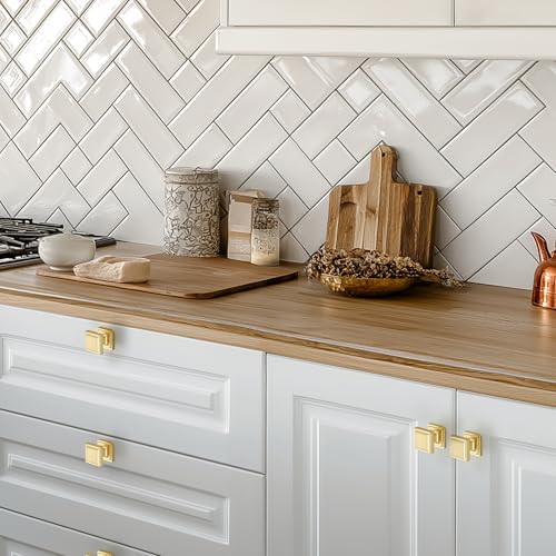 Image of Ravinte 20 Pack Brushed Gold Square Kitchen Cabinet Knobs,Zinc Solid Drawer Pulls,Farmouse Cabinet Handles for Cupboard, Closet, Dresser and Bathroom, Modern Cabinet Hardware for Cabinets